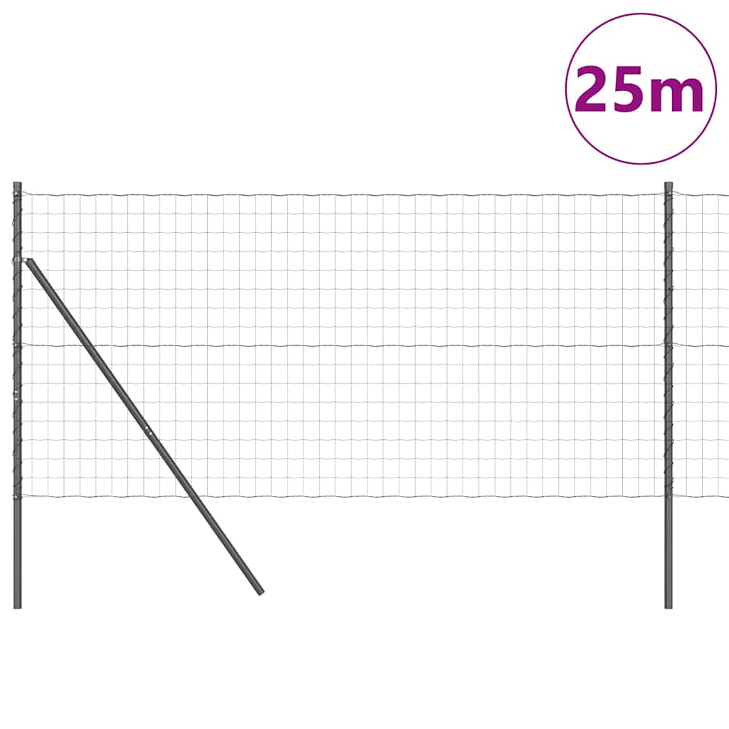Fence with Posts Grey 1 x 25 m Steel