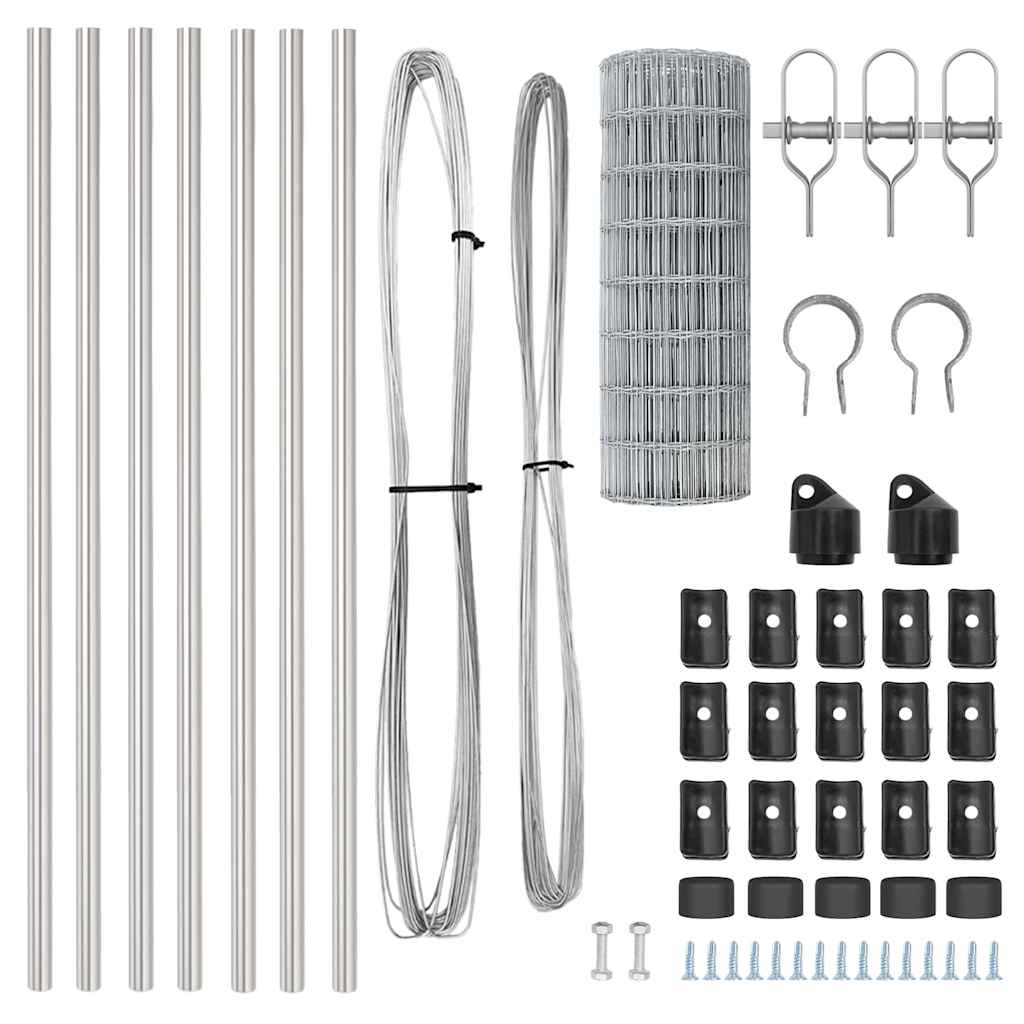 Fence with Posts Silver 0.6 x 10 m Steel