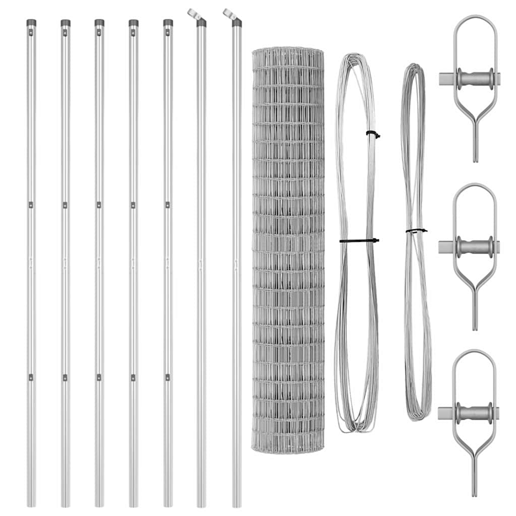 Fence with Posts Silver 1.5 x 10 m Steel