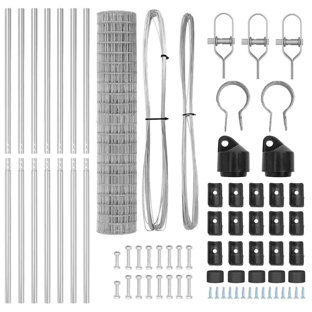 Fence with Posts Silver 1.5 x 10 m Steel