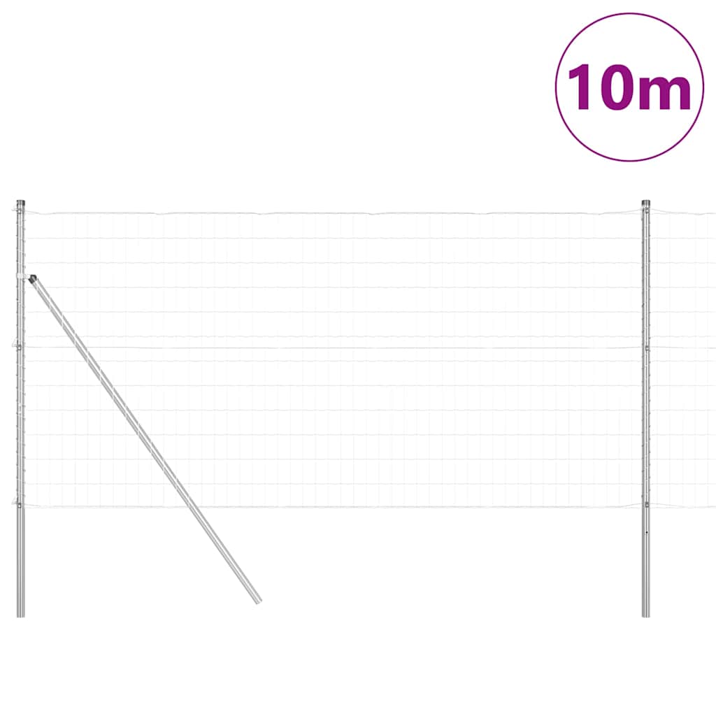 Fence with Posts Silver 1 x 10 m Steel