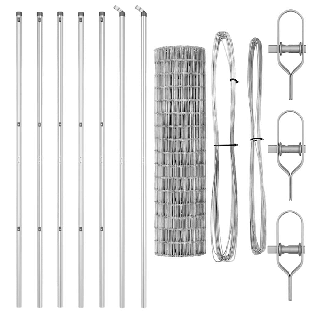 Fence with Posts Silver 1.4 x 10 m Steel