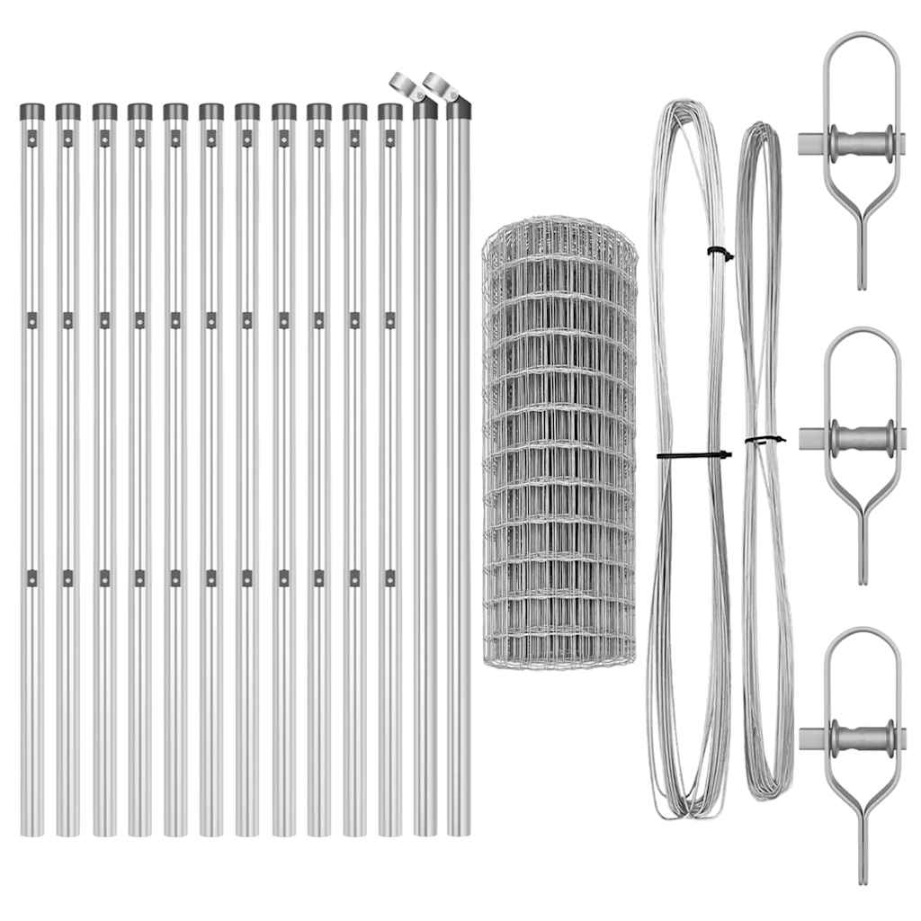 Fence with Posts Silver 0.6 x 25 m Steel