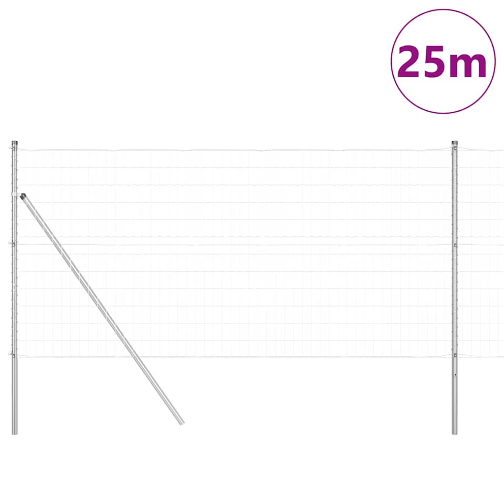 Fence with Posts Silver 1 x 25 m Steel