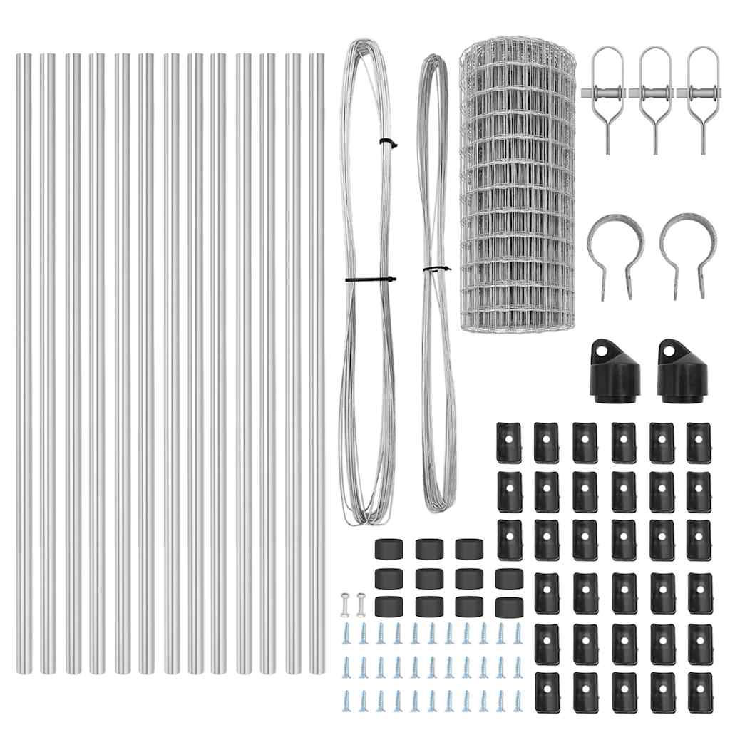 Fence with Posts Silver 0.6 x 25 m Steel