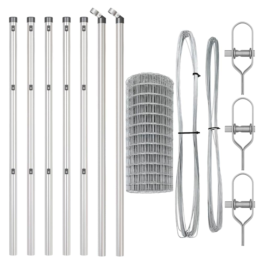 Fence with Posts Silver 0.8 x 25 m Steel