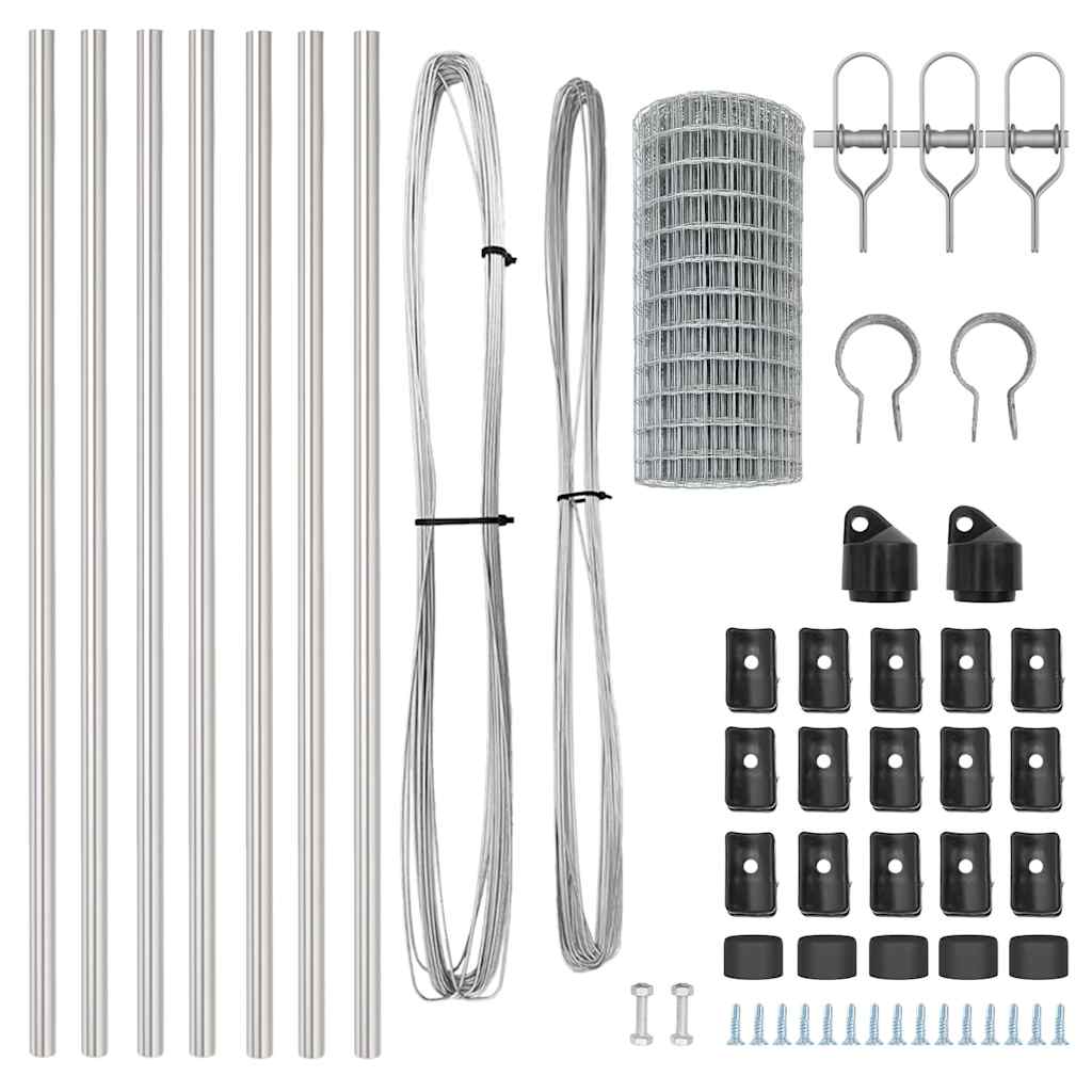 Fence with Posts Silver 0.8 x 25 m Steel