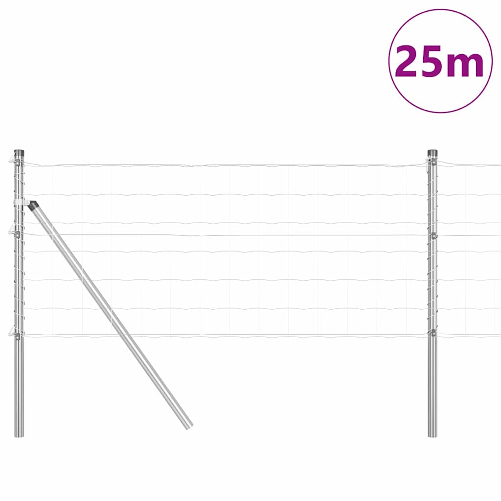 Fence with Posts Silver 0.8 x 25 m Steel