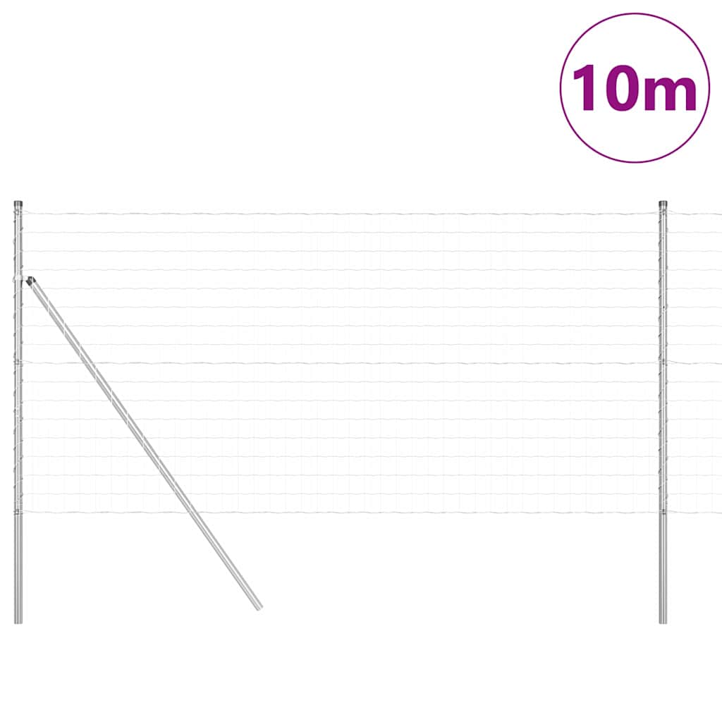 Fence with Posts Silver 1.2 x 10 m Steel