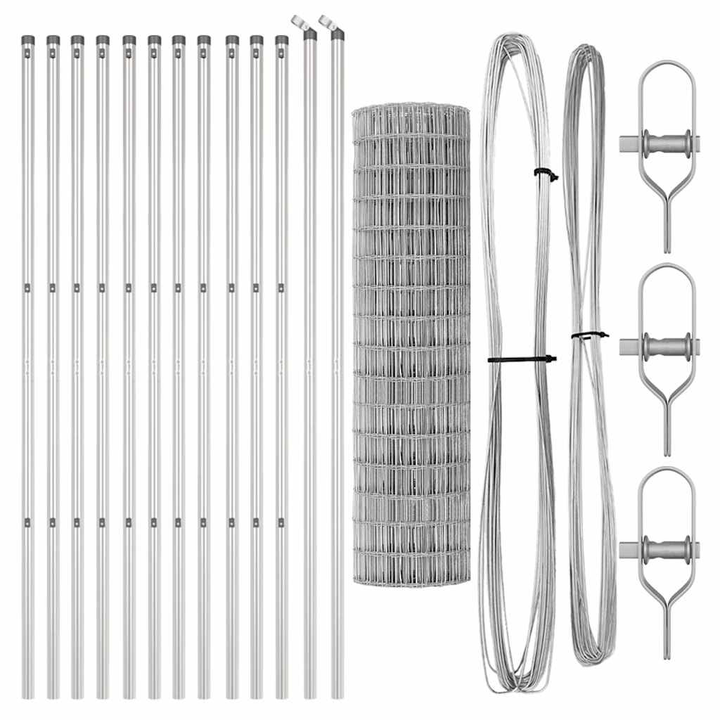 Fence with Posts Silver 1.2 x 25 m Steel