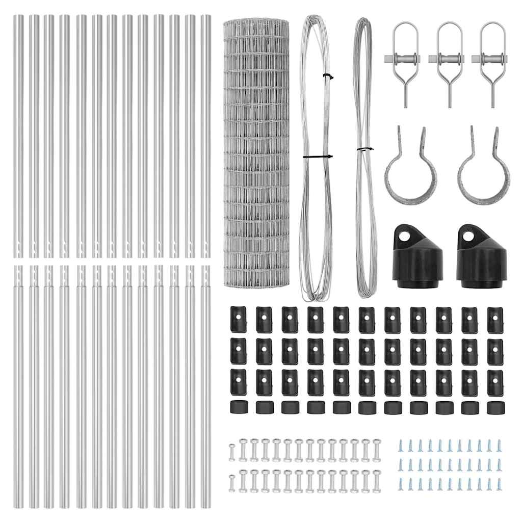 Fence with Posts Silver 1.2 x 25 m Steel