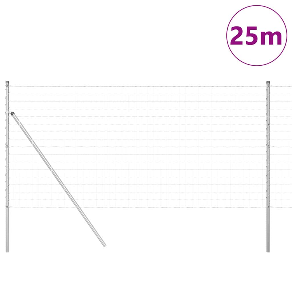 Fence with Posts Silver 1.2 x 25 m Steel