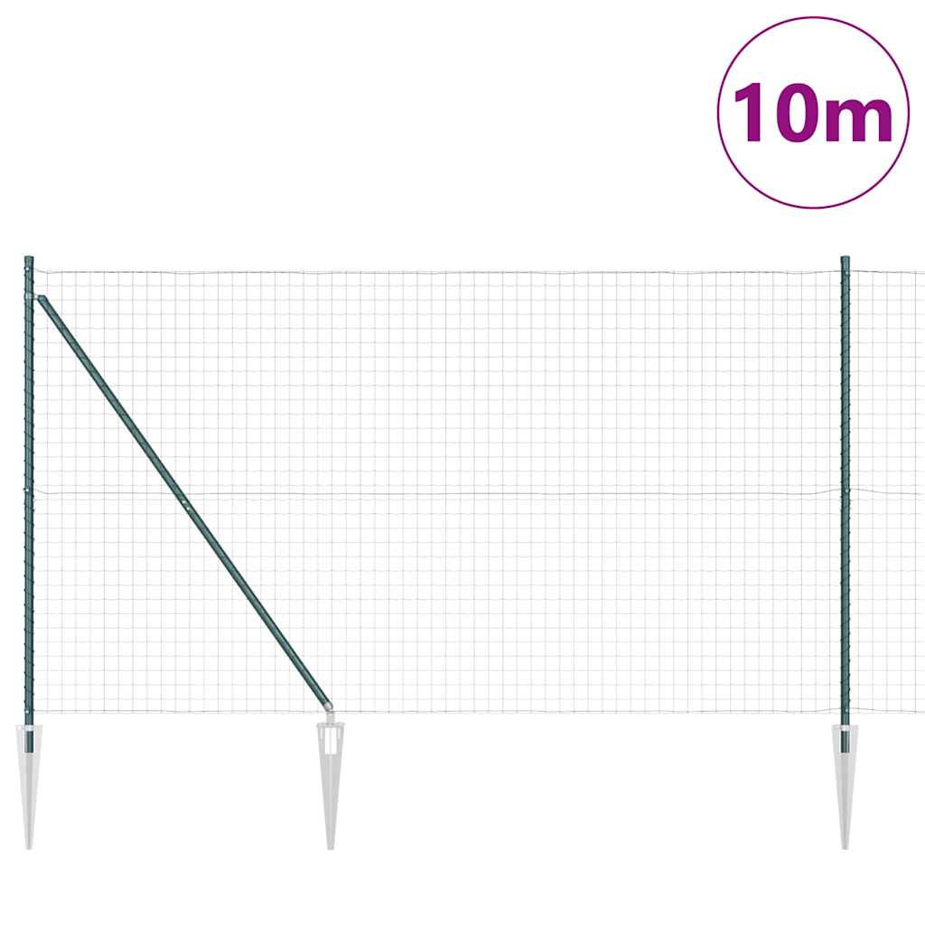 Fence with Posts Green 1.6 x 10 m Steel