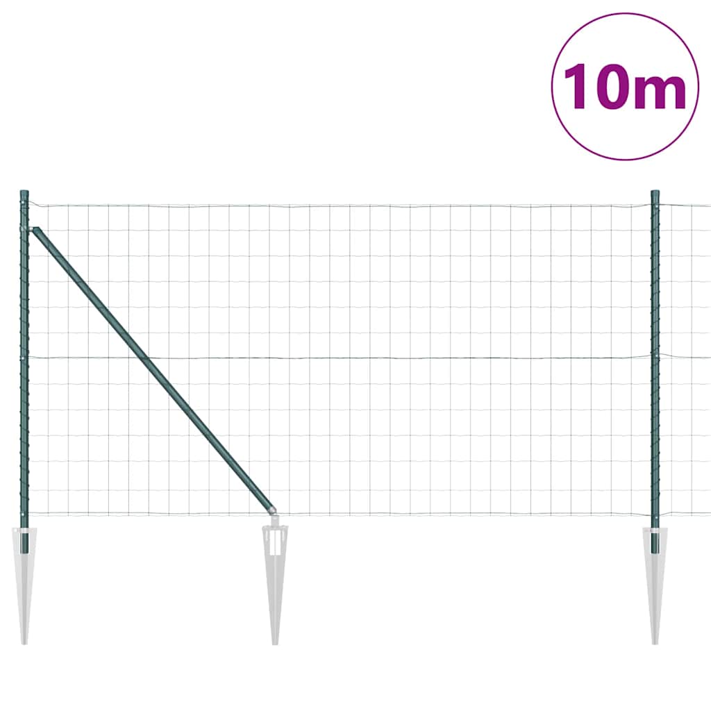 Fence with Posts Green 1 x 10 m Steel