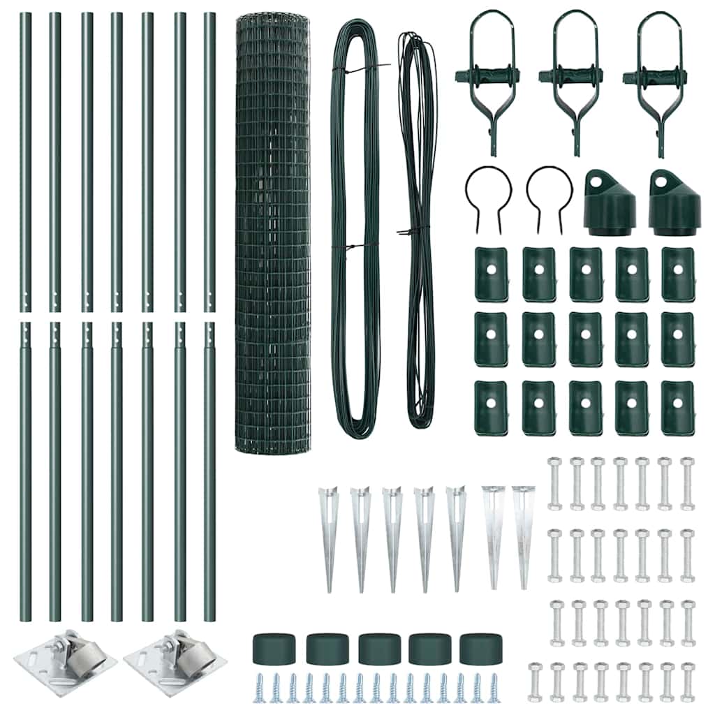 Fence with Posts Green 1.6 x 10 m Steel