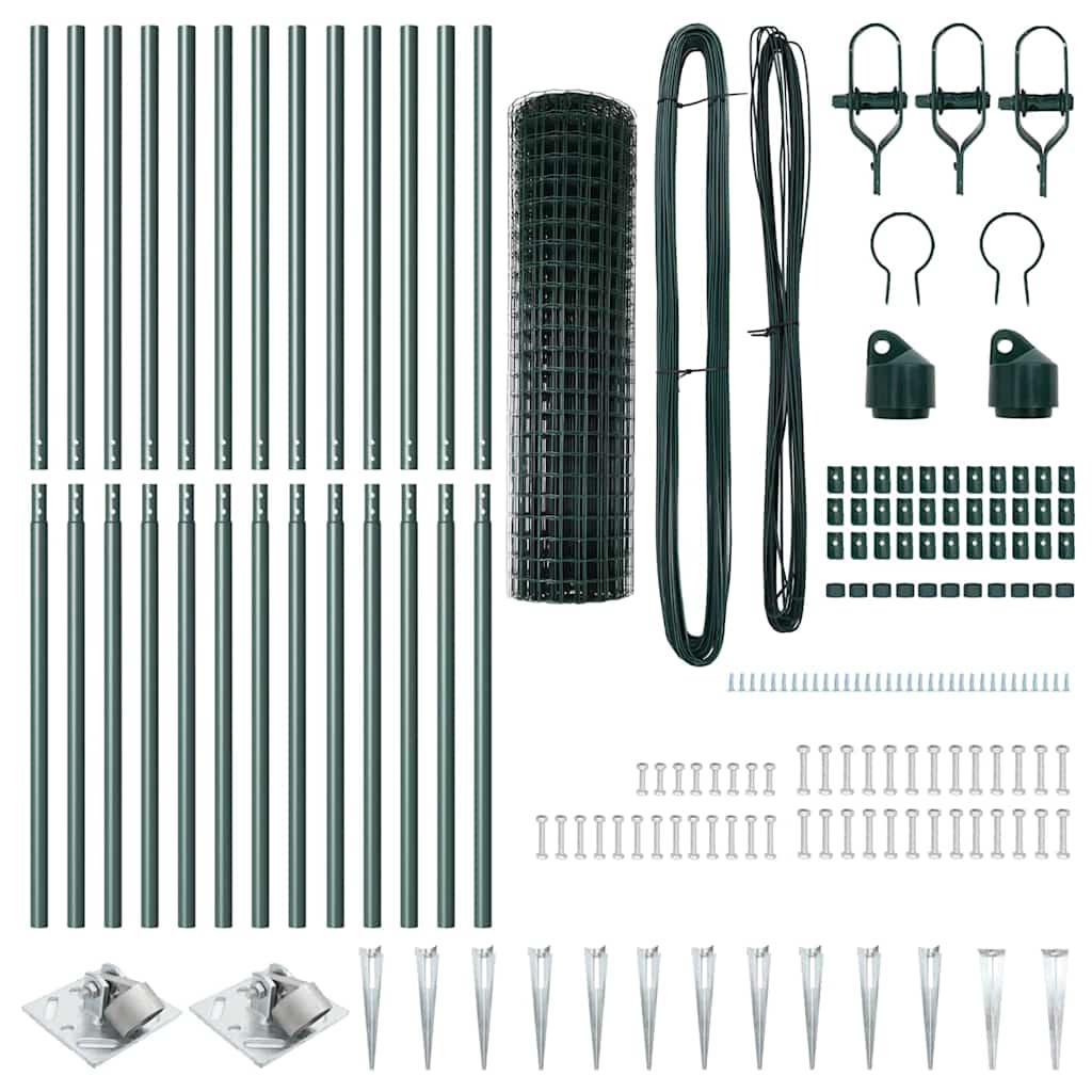 Fence with Posts Green 1.2 x 25 m Steel