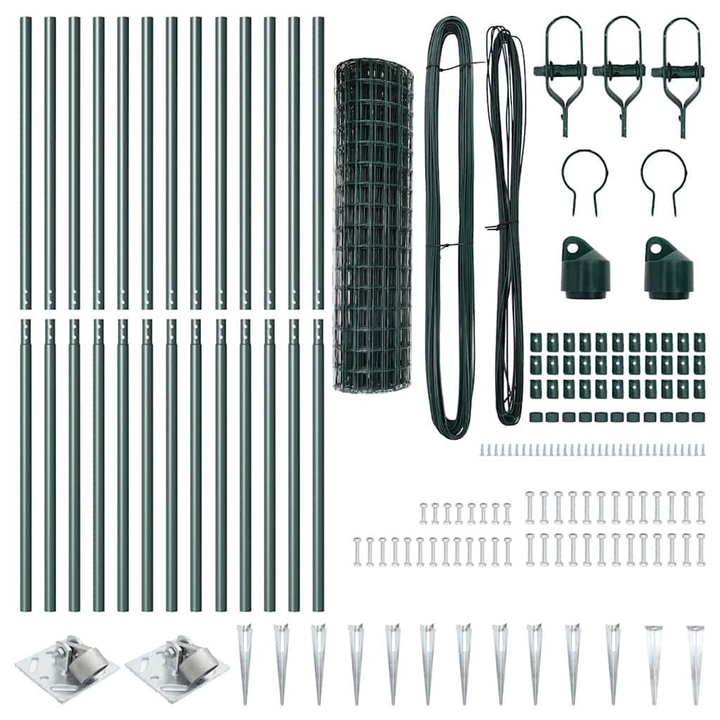 Fence with Posts Green 1.2 x 25 m Steel
