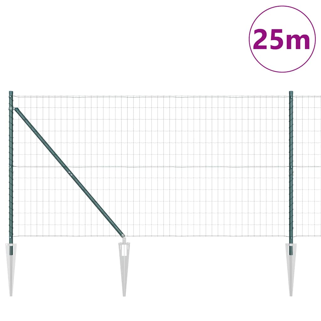 Fence with Posts Green 1.2 x 25 m Steel