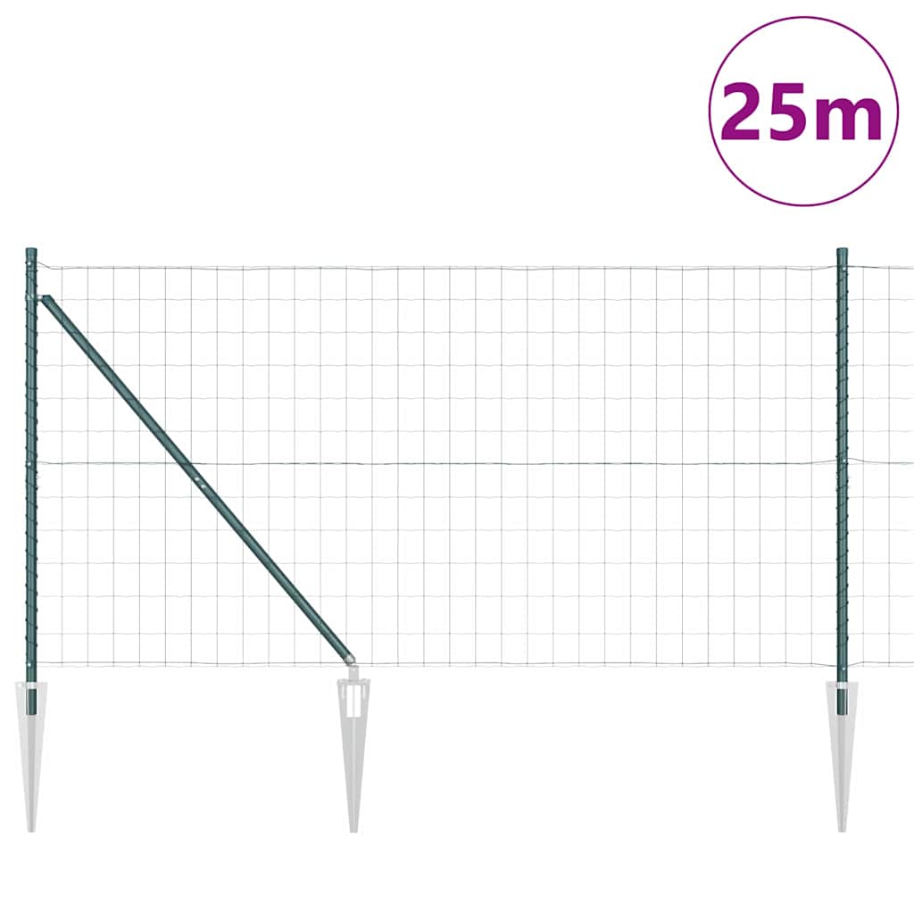 Fence with Posts Green 1.2 x 25 m Steel