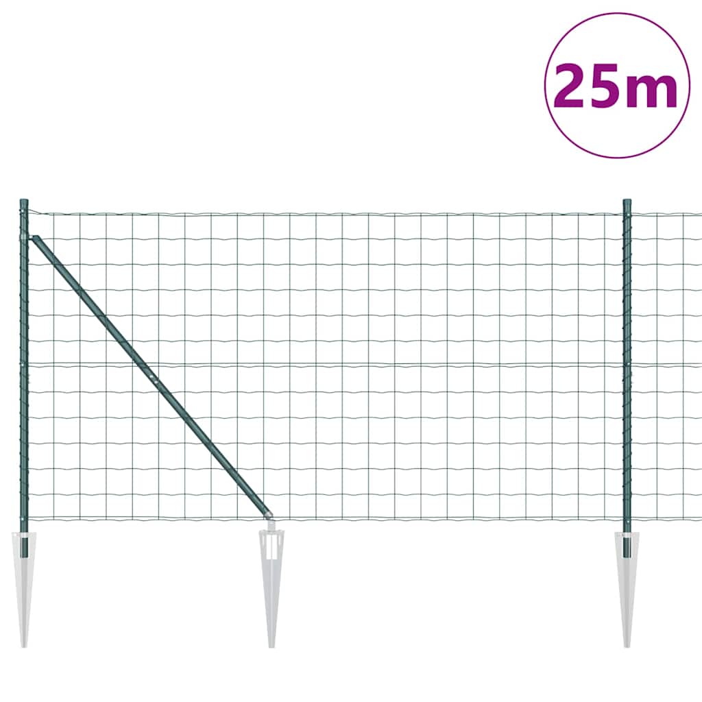 Fence with Posts Green 1.2 x 25 m Steel