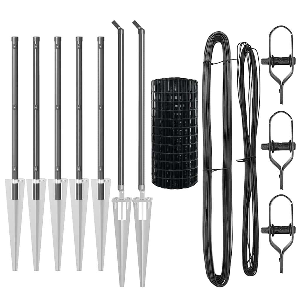 Fence with Posts Grey 0.4 x 10 m Steel