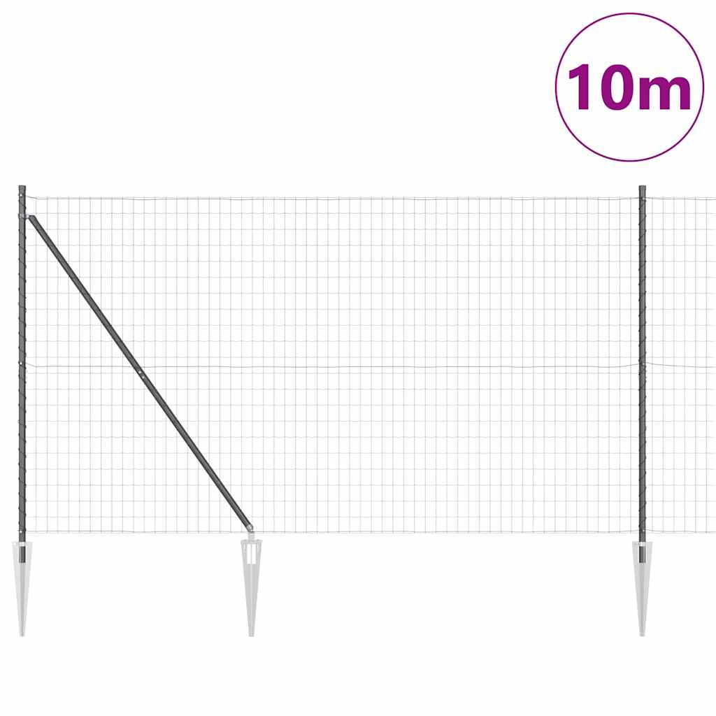 Fence with Posts Grey 1.6 x 10 m Steel