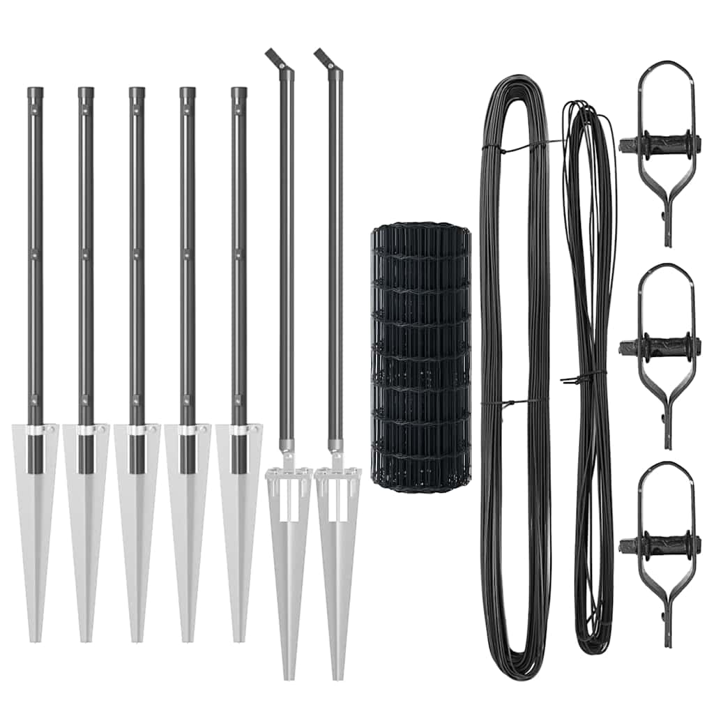 Fence with Posts Grey 0.6 x 10 m Steel