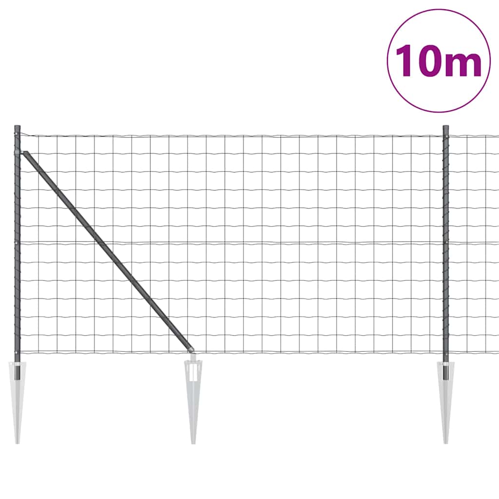 Fence with Posts Grey 1 x 10 m Steel