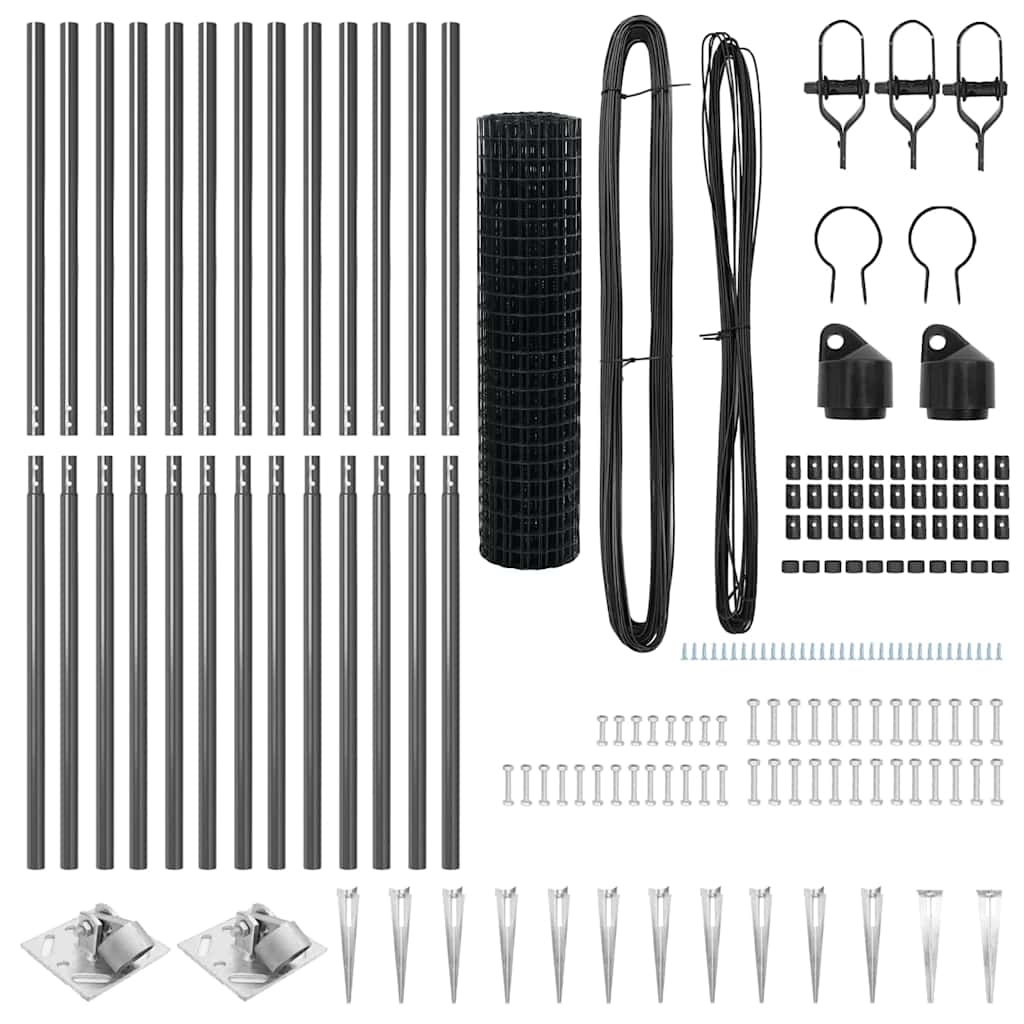 Fence with Posts Grey 1.2 x 25 m Steel