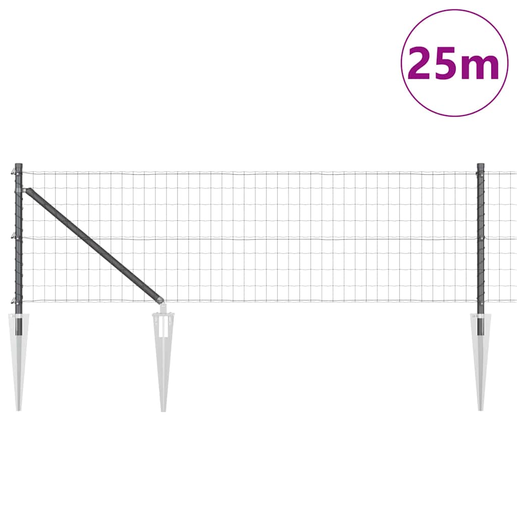 Fence with Posts Grey 0.4 x 25 m Steel