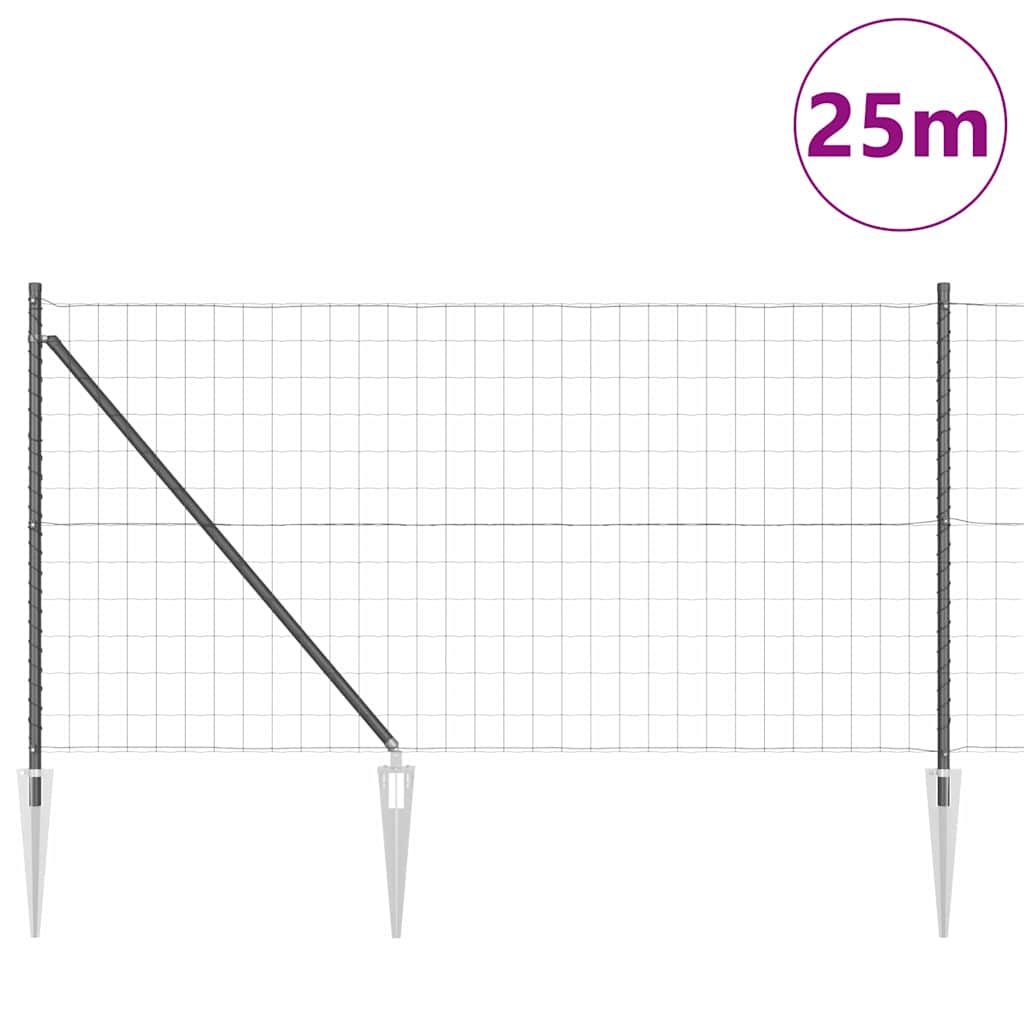 Fence with Posts Grey 1 x 25 m Steel