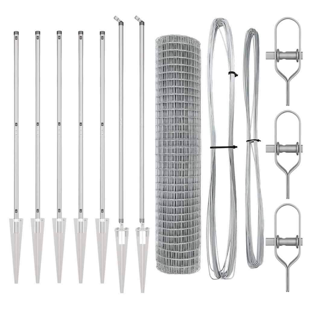 Fence with Posts Silver 1.5 x 10 m Steel