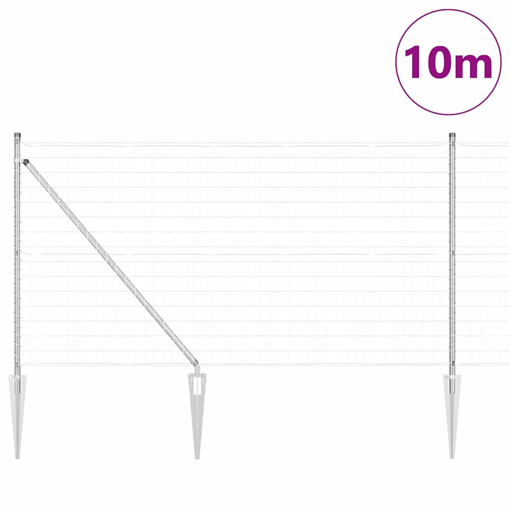 Fence with Posts Silver 1 x 10 m Steel