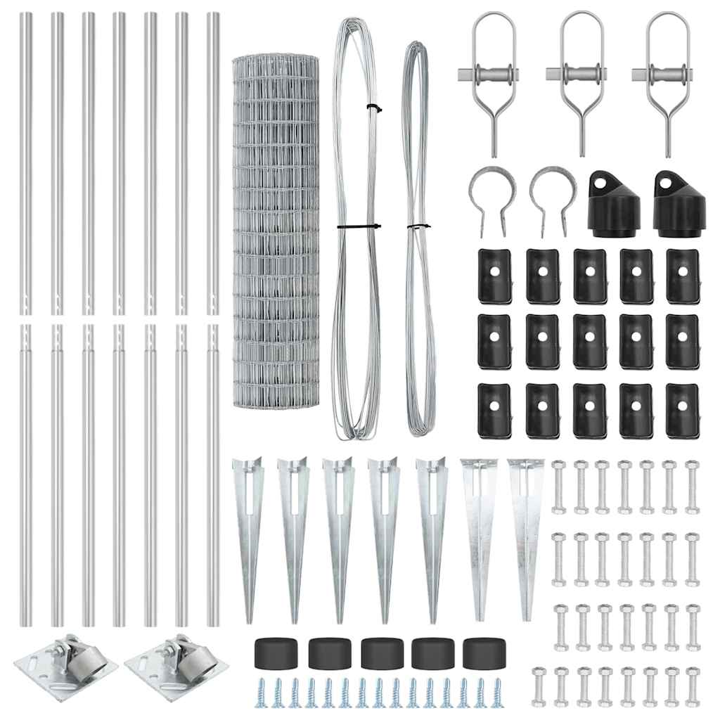 Fence with Posts Silver 1.2 x 10 m Steel
