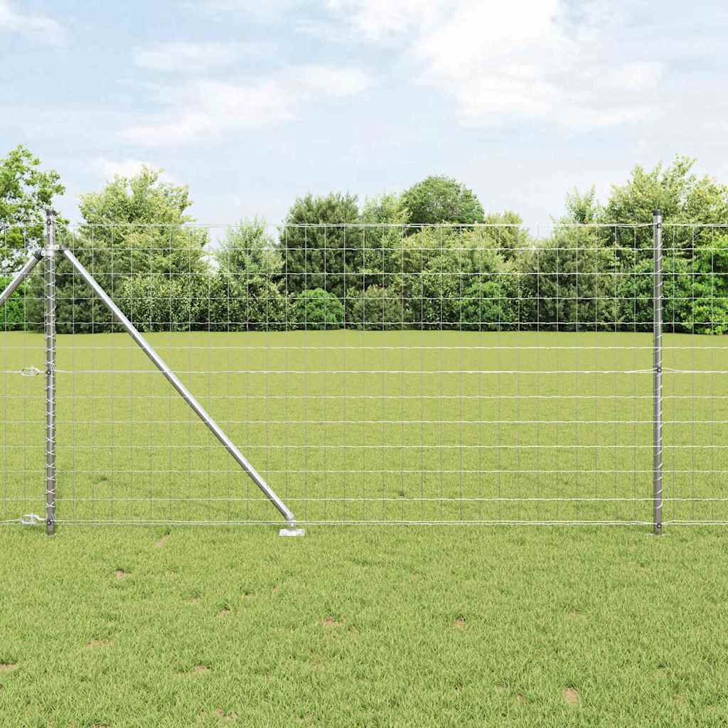 Fence with Posts Silver 1 x 10 m Steel