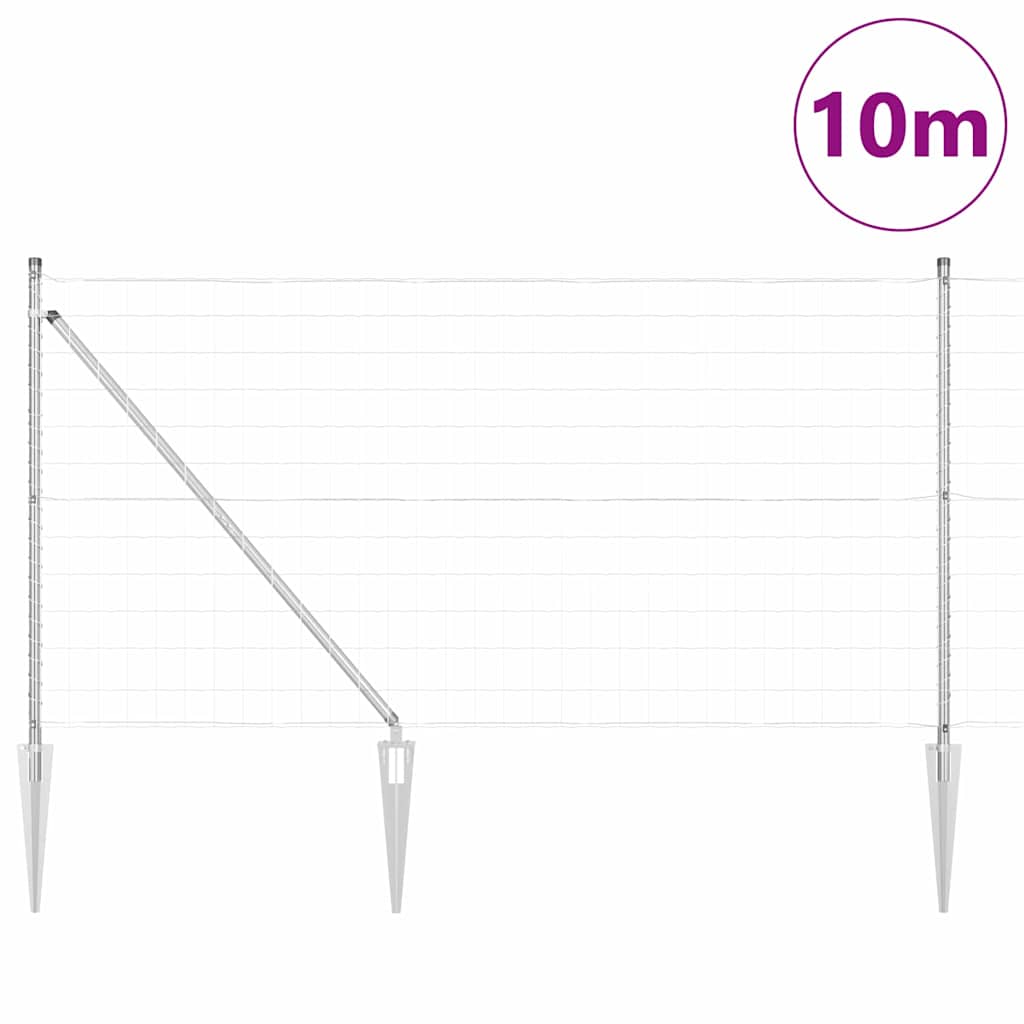 Fence with Posts Silver 1 x 10 m Steel