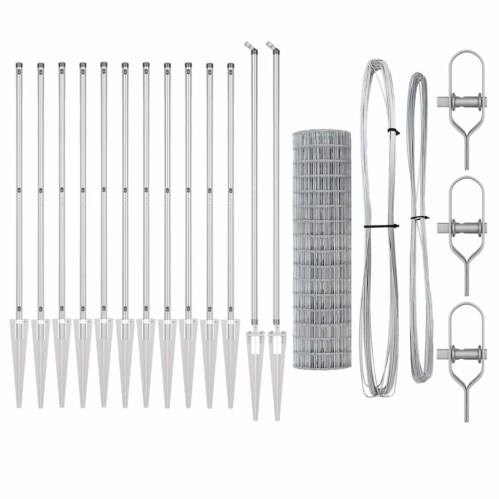 Fence with Posts Silver 1.2 x 25 m Steel