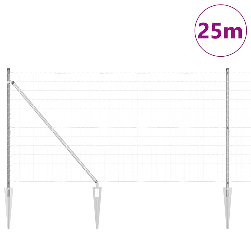 Fence with Posts Silver 1.2 x 25 m Steel