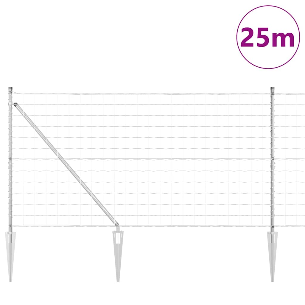 Fence with Posts Silver 1.2 x 25 m Steel