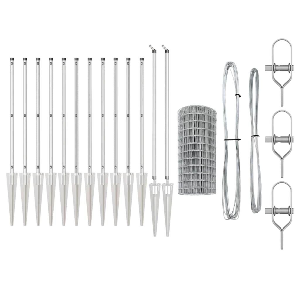 Fence with Posts Silver 1 x 25 m Steel