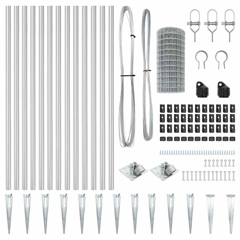 Fence with Posts Silver 1 x 25 m Steel