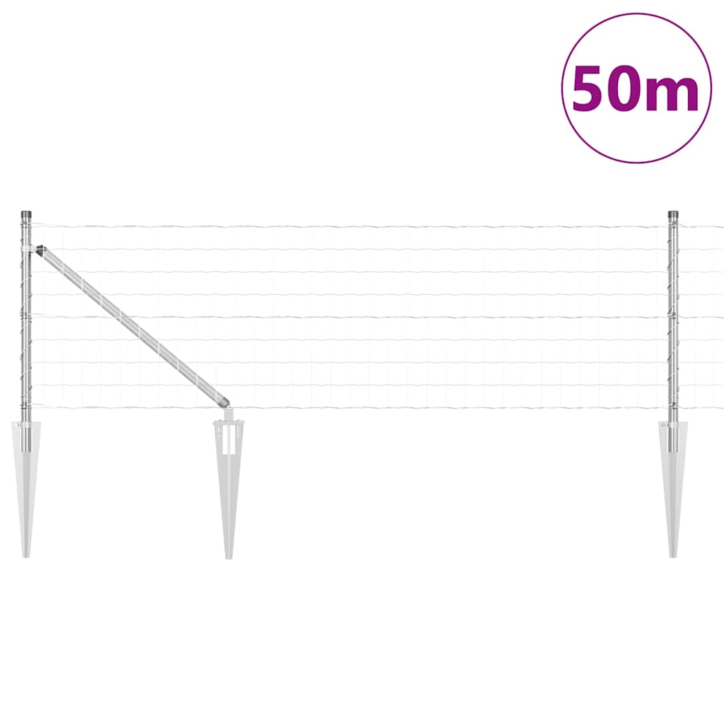 Fence with Posts Silver 0.6 x 50 m Steel