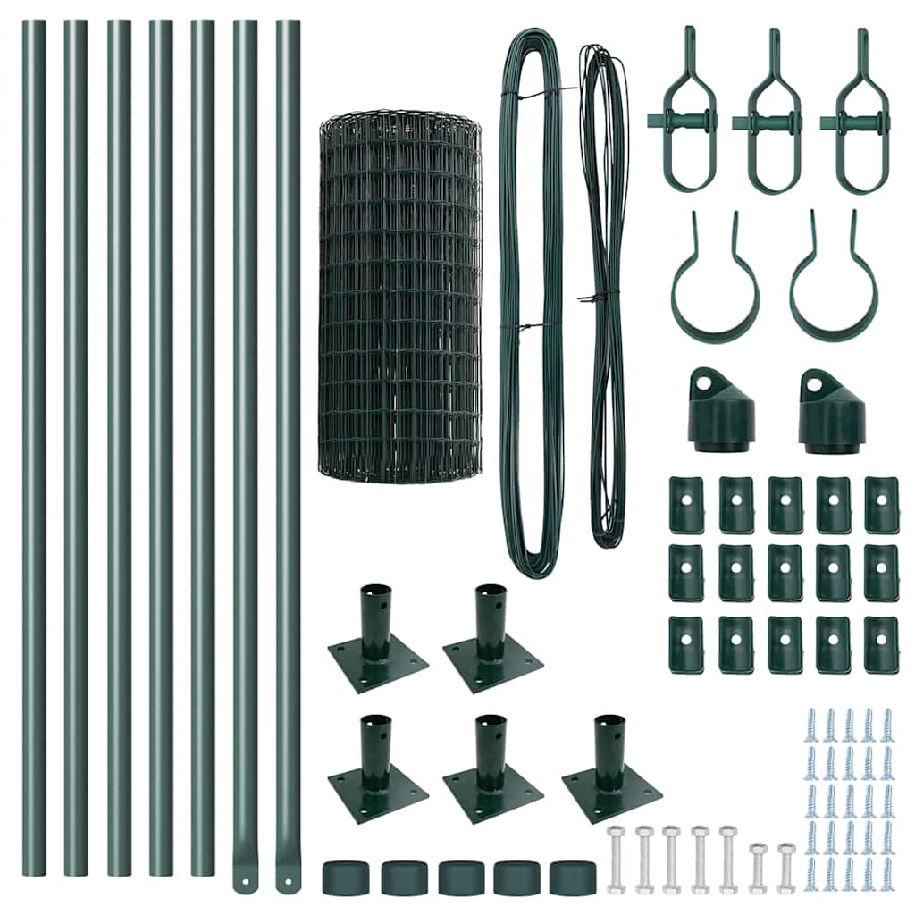 Fence with Posts Green 0.6 x 10 m Steel