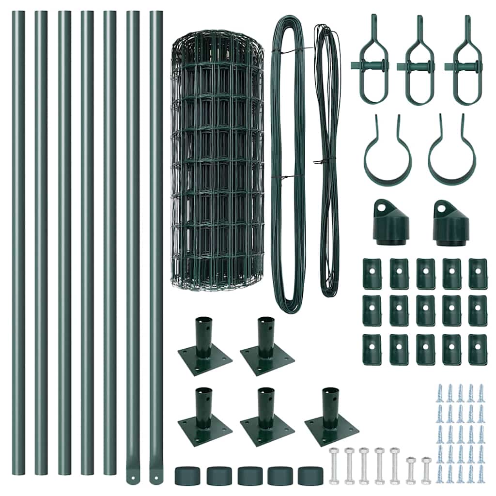 Fence with Posts Green 0.4 x 10 m Steel