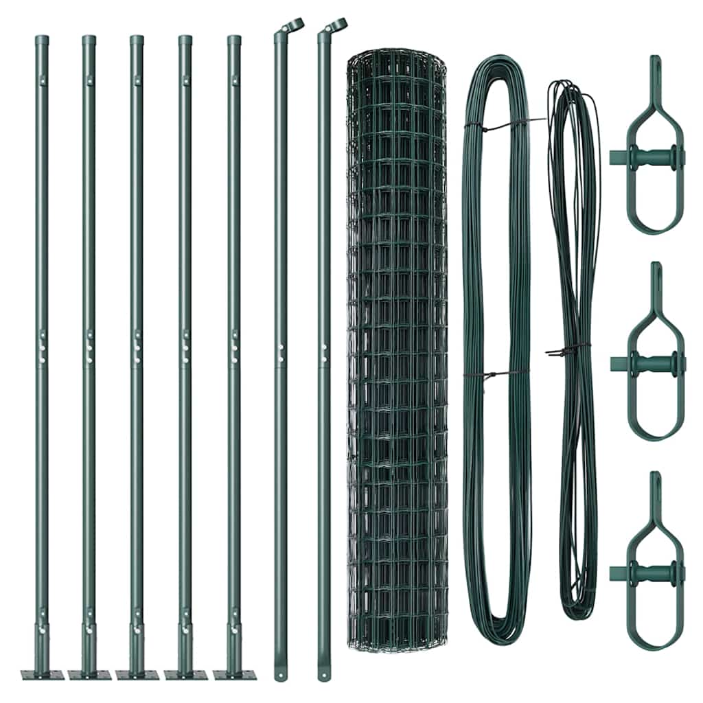 Fence with Posts Green 1.6 x 10 m Steel
