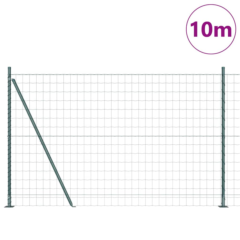 Fence with Posts Green 1.6 x 10 m Steel