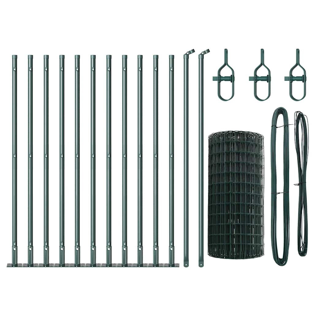 Fence with Posts Green 0.6 x 25 m Steel