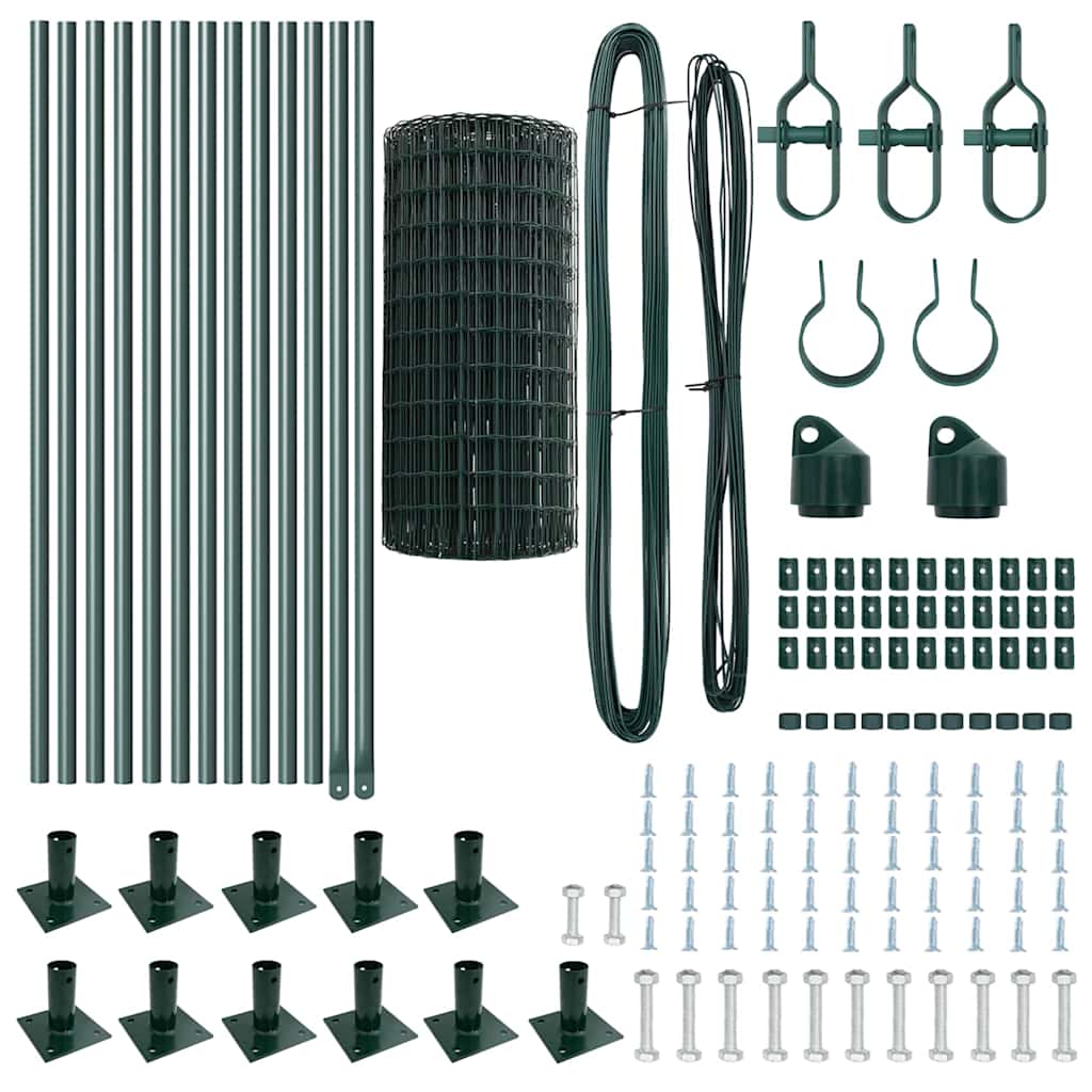 Fence with Posts Green 0.6 x 25 m Steel