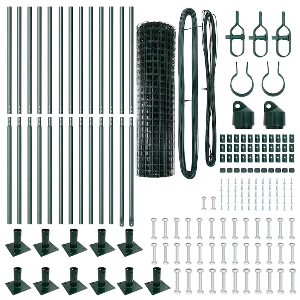 Fence with Posts Green 0.8 x 25 m Steel