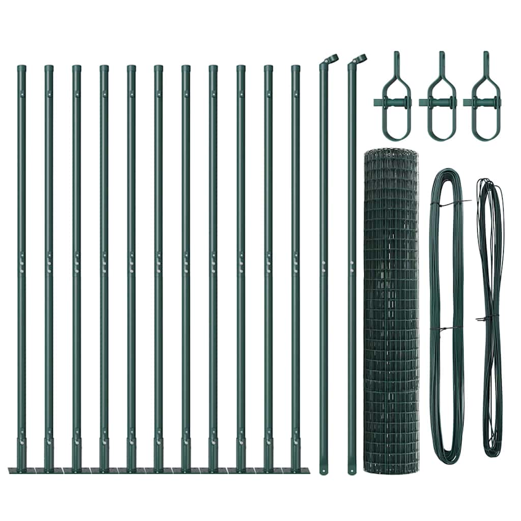 Fence with Posts Green 1.2 x 25 m Steel